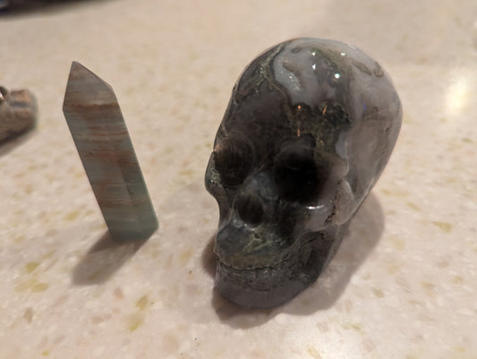 Moss Agate Skull